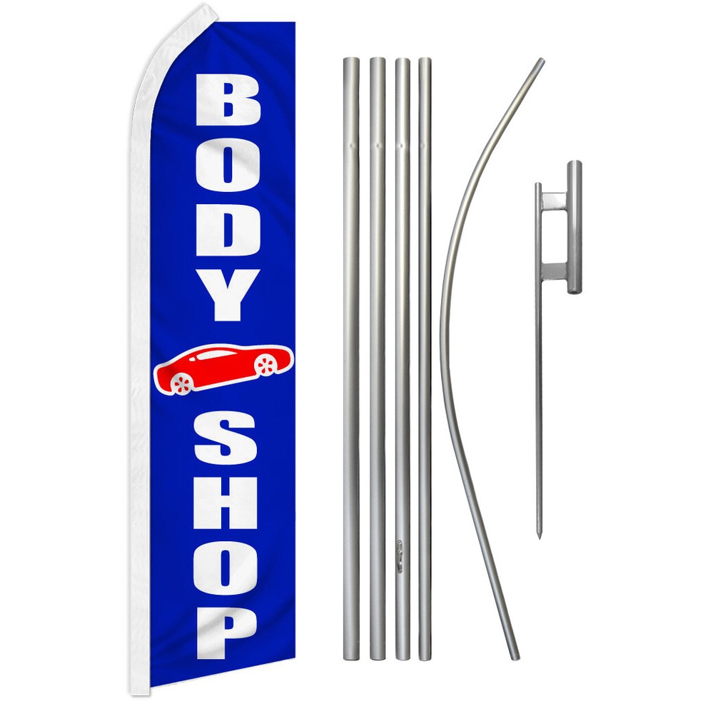 Body Shop Advertising Swooper Feather Flutter Flag & Pole Kit for Auto Body Shops – Eye-Catching Marketing Tool to Attract Customers