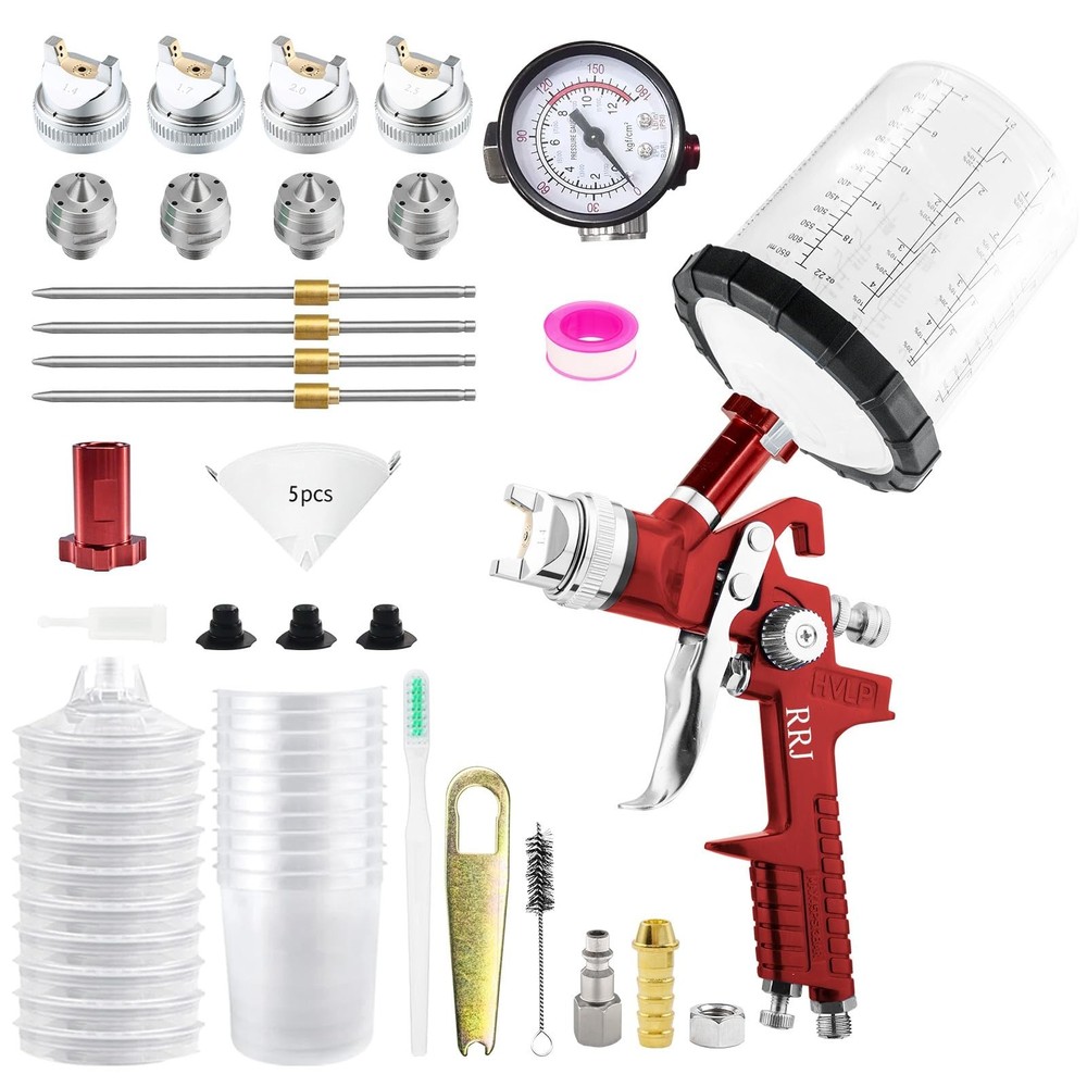 HVLP Gravity Feed Spray Gun with 1.4/1.7/2.0/2.5mm, 10x 650ml Disposable Pain...