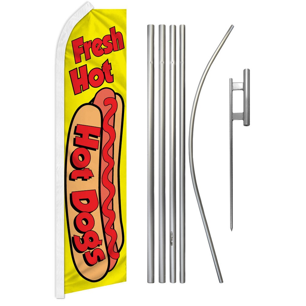 Swooper Feather Flutter Flag & Pole Kit - Vibrant Advertising Solution for Fresh Hot Dogs and Food Vendors