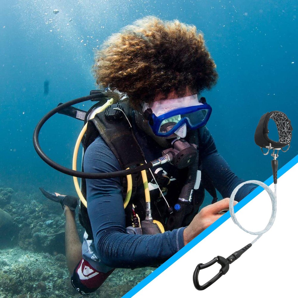 Freediving Lanyard Leash Diving Safety Rope Cable With Wristband Carabiner