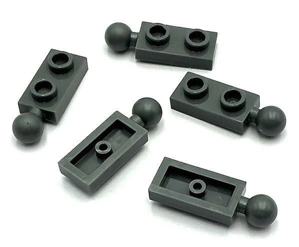 Lego 5 New Dark Bluish Gray Plates Modified 1 x 2 Tow Ball on End Parts