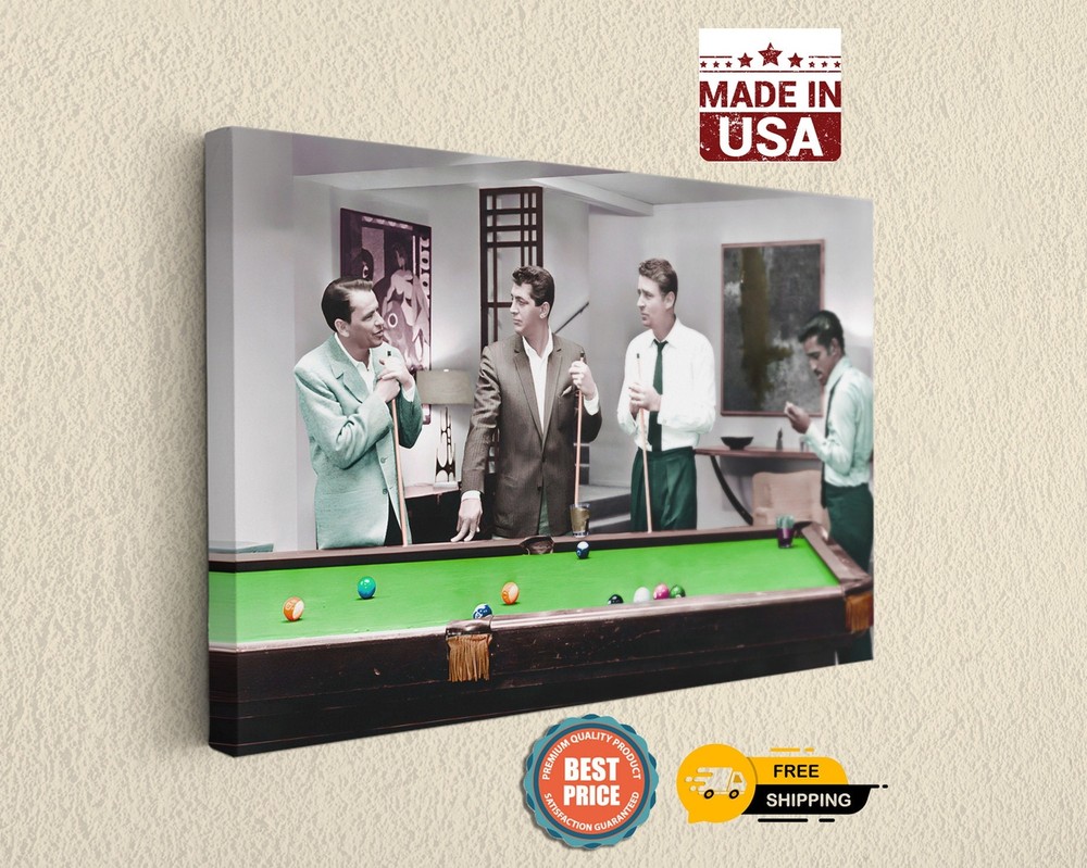 The Rat Pack Playing Pool Colorized Version - Canvas Print, Home Decor