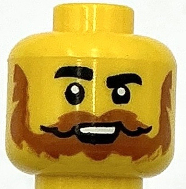 Lego New Yellow Minifigure Head Black Eyebrows Dark Orange Beard Moustache Part