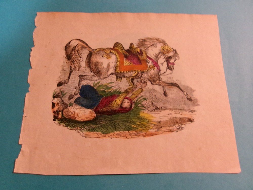 4 ANTIQUE PRINTS HORSE AND RIDER 8 X 6.75