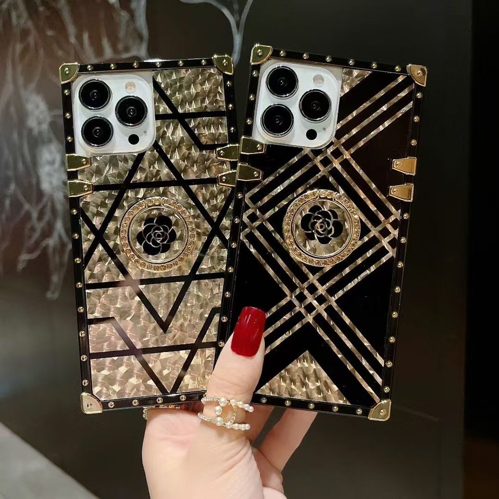 Glitter Bling Gold Flower Case with Ring for iPhone 16 Pro Max 15 14 13 12 11 XS XR