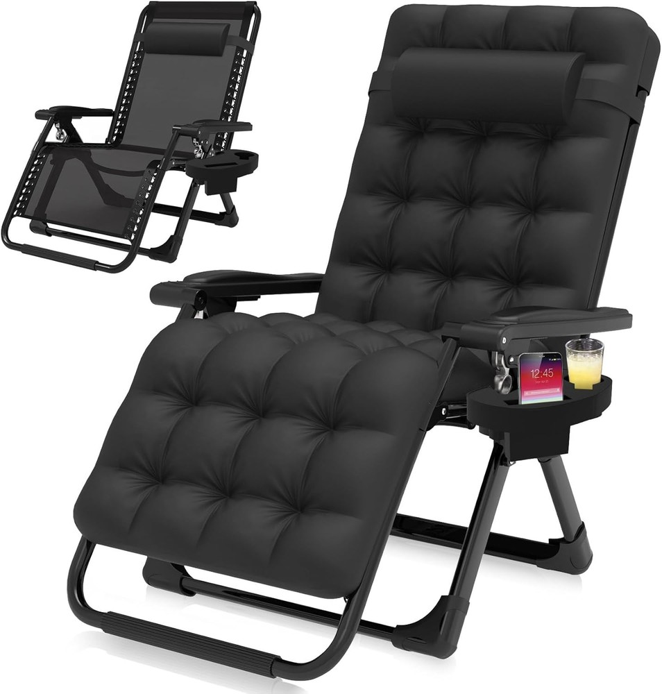 Suteck 26 Inch Zero Gravity Reclining Camping Lounge Chair in Black