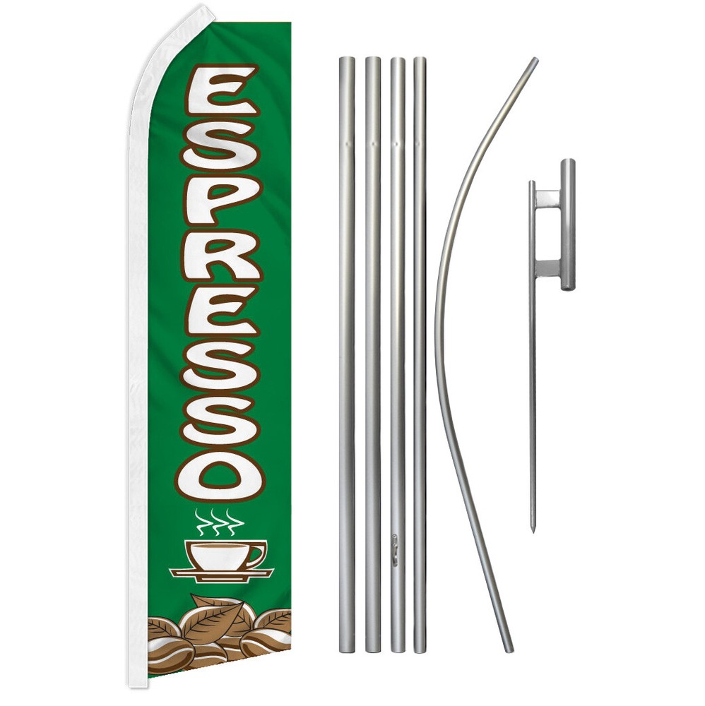 Espresso Advertising Swooper Feather Flutter Flag & Pole Kit Drinks Coffee