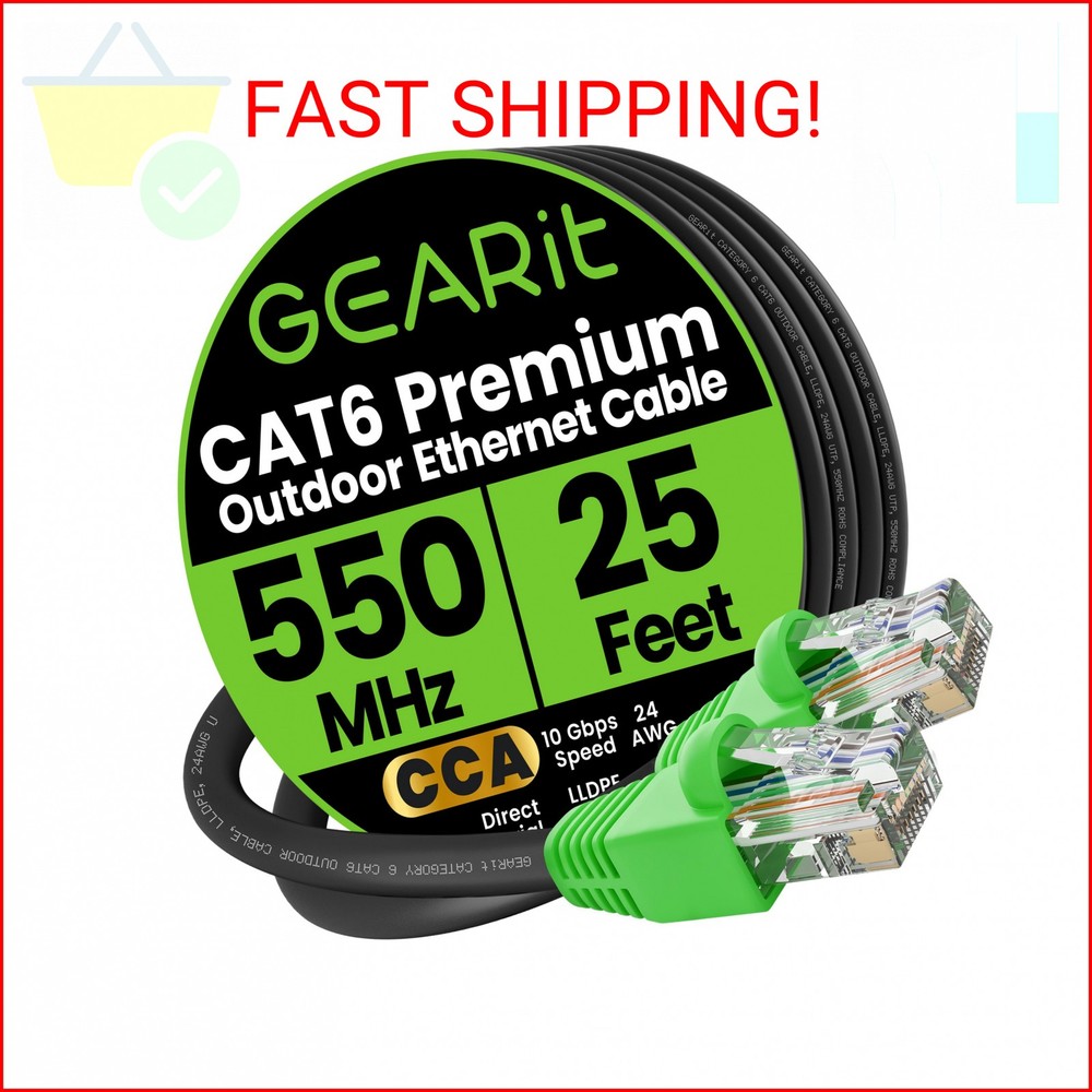 GEARit RJ45 Cat-6 Ethernet Patch Cable, 10Gpbs Transfer Speed, Gold-Plated Conne