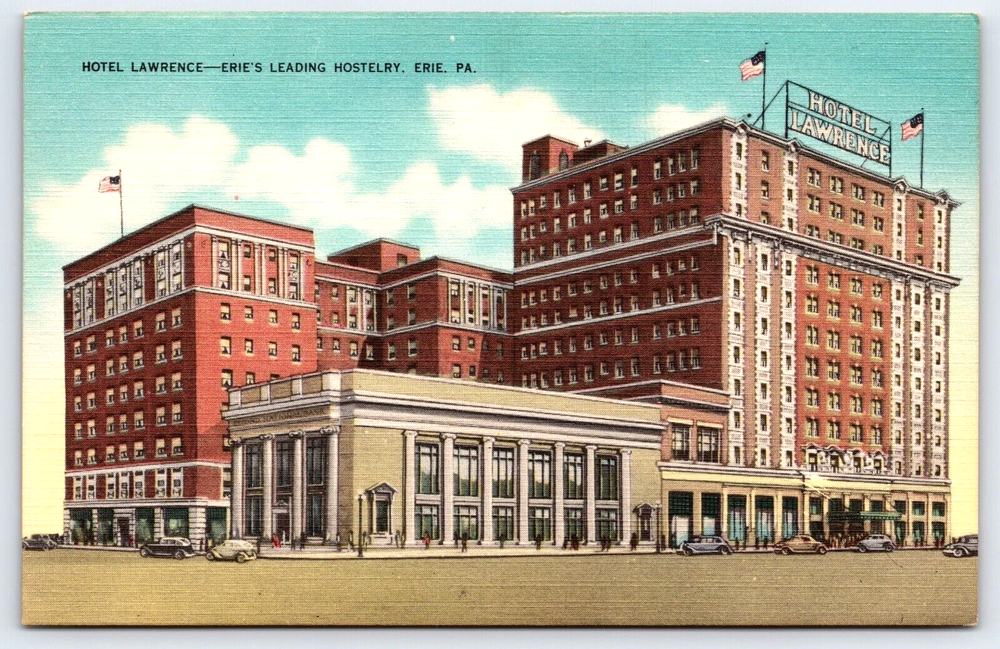 VINTAGE OLD ANTIQUE POSTCARD HOTEL LAWRENCE HOSTELRY BUILDINGS ERIE PENNSYLVANIA