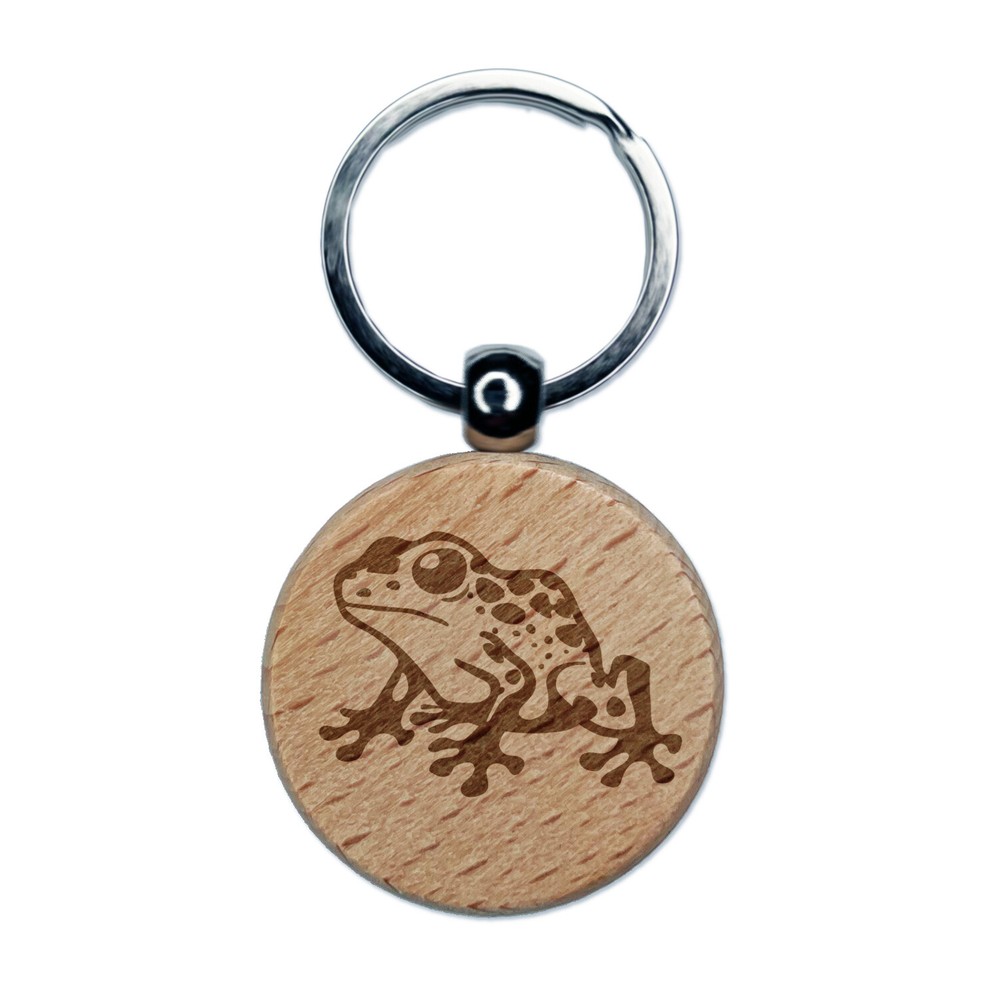 Spotted Poison Dart Frog Laser Engraved Wooden Keychain Tag Charm  