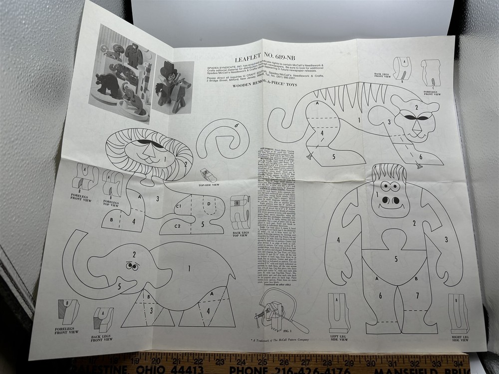1967 McCalls Leaflet 689-B Wooden Remove a Piece Toys Vintage Template
