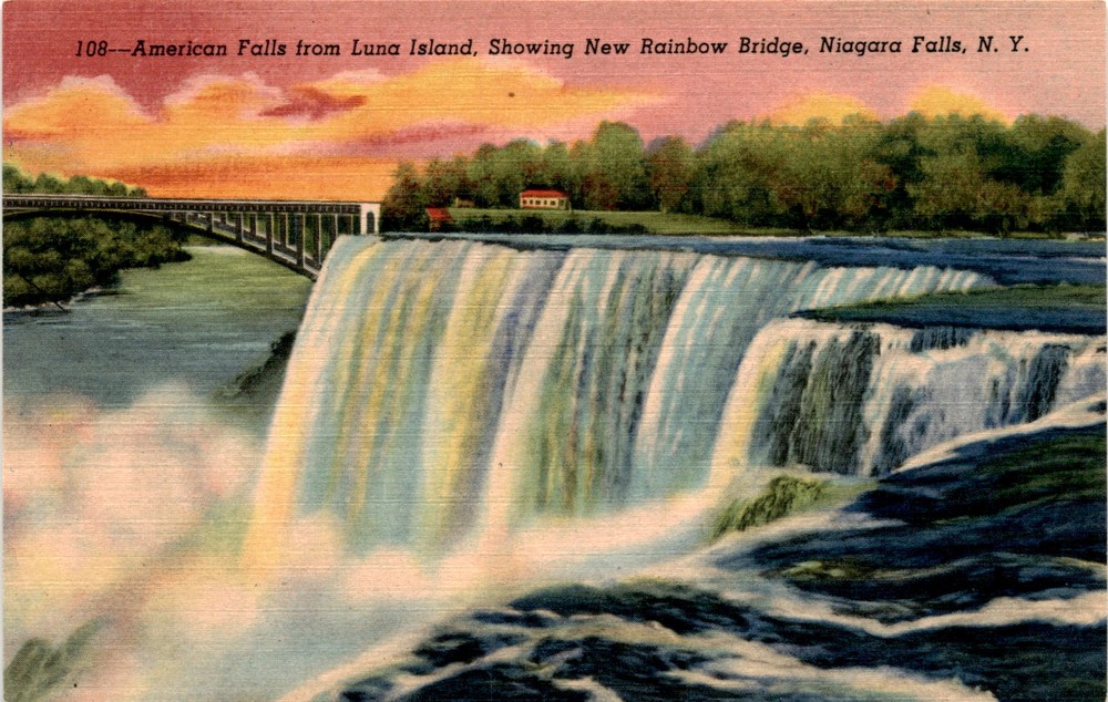American Falls, Luna Island, New Rainbow Bridge, Niagara Falls, N. Y. Postcard
