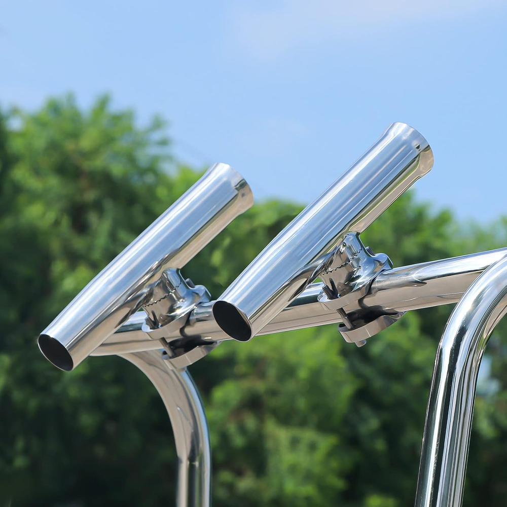 (2X) 316 Stainless Tournament Style Boat Fishing Holder Clamp on Fishing Rod Hol