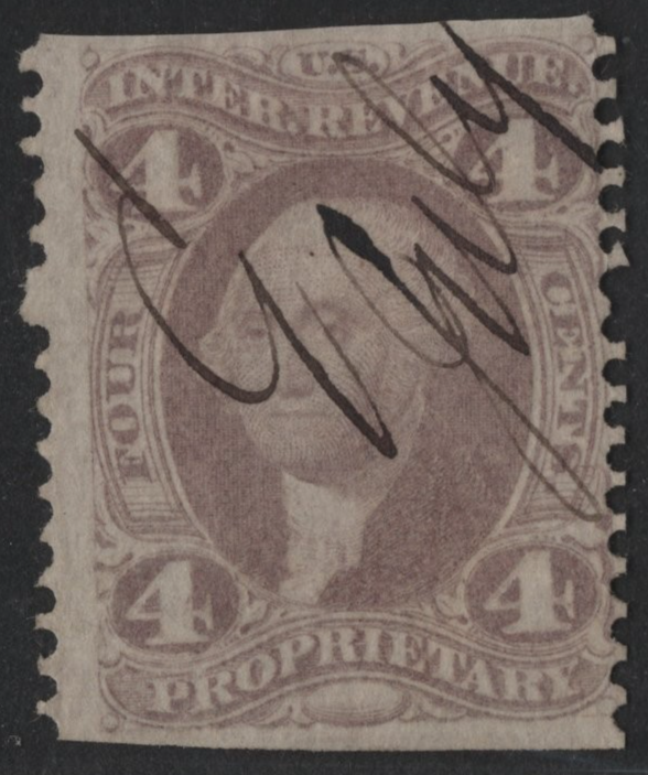 US 1872 REVENUE 4 CENT PROPRIETARY STAMP SCOTT #R22b C.V. $1,600 F-VF