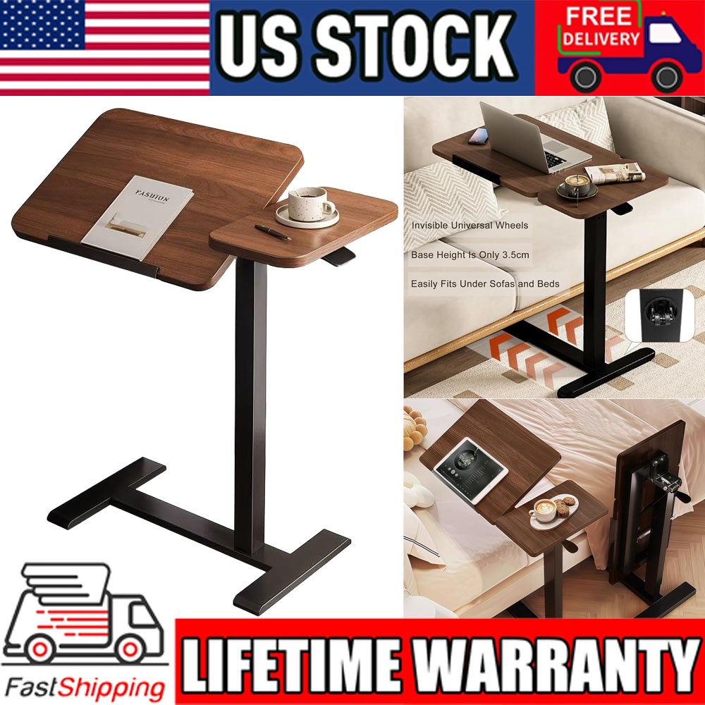 Rolling Overbed Table Adjustable Angle and Height Hospital Laptop Table Desk