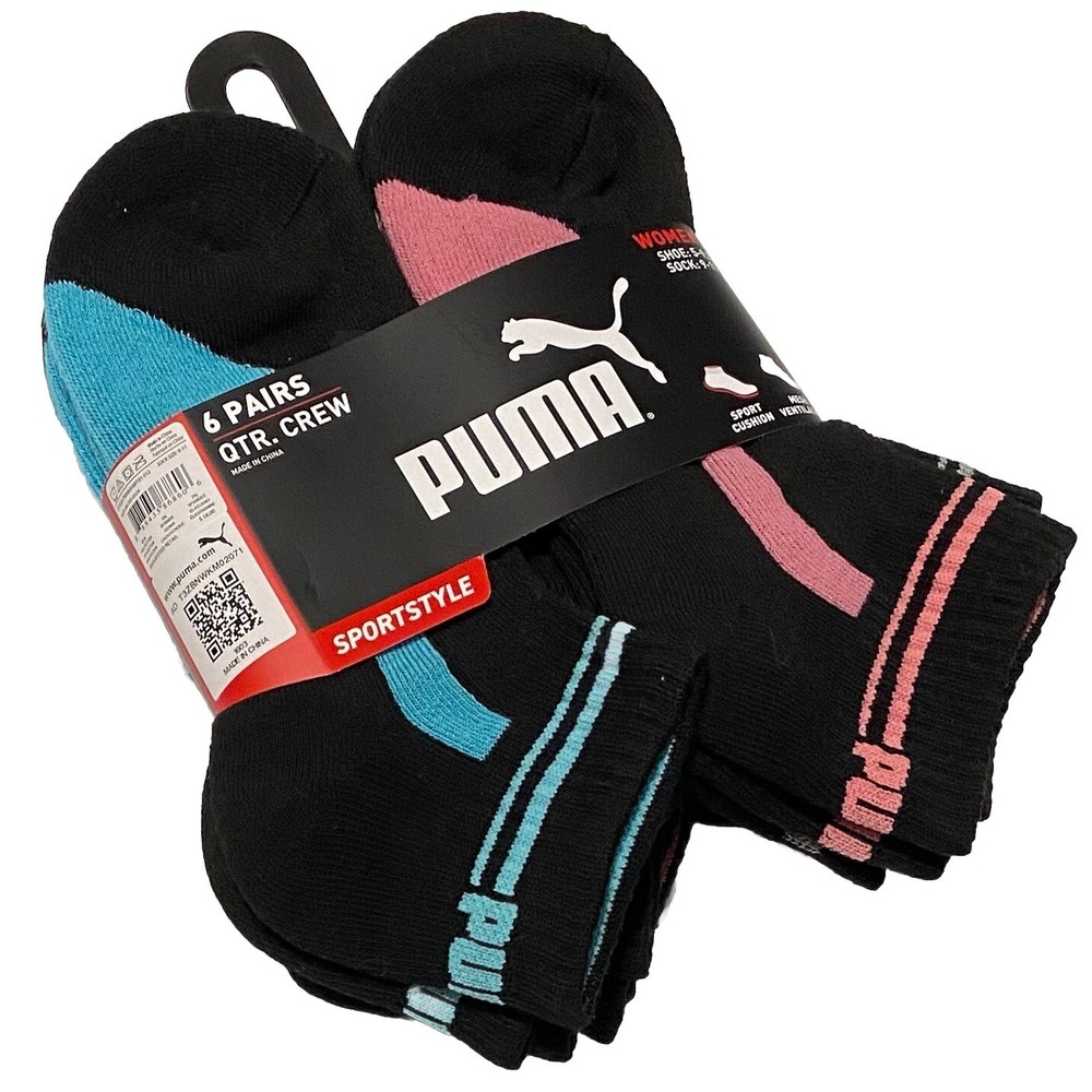Puma SportStyle 6-Pair Women's Cushioned Quarter Crew  Socks  Assorted Black