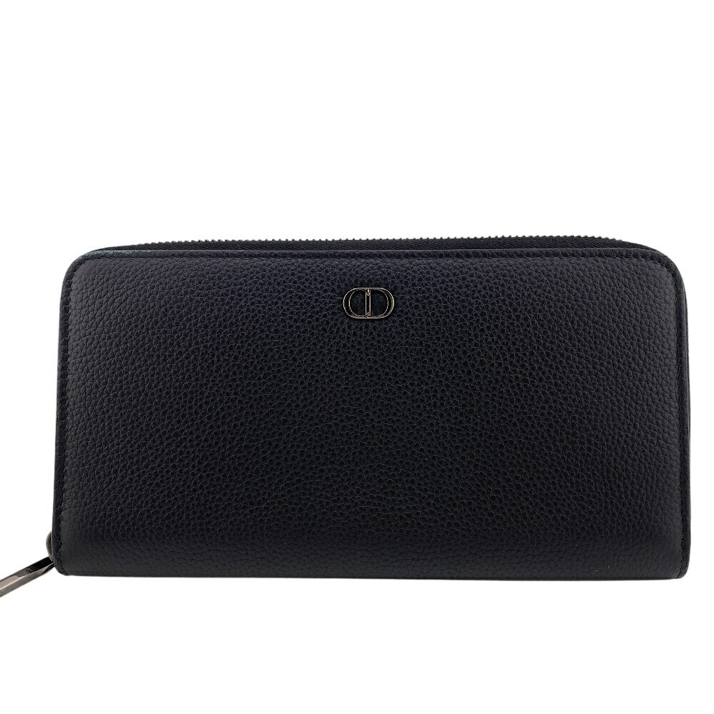 Dior Black Zipper Long Wallet with Logo Card Holder & Coin Purse