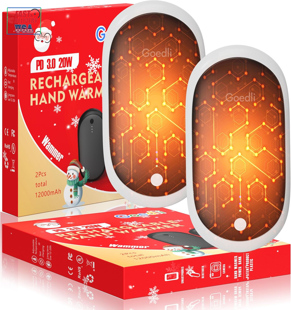AI Hand Warmers Rechargeable 2 Pack, 12000Mah Electric Hand Warmers, AI Smart Ch