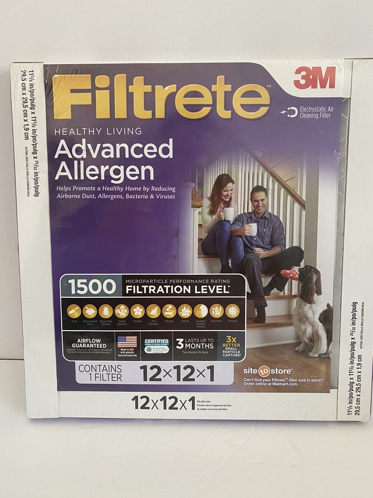 FILTRETE 12x12x1 ADVANCED ALLERGEN REDUCTION HVAC FILTER By 3M MPR 1500