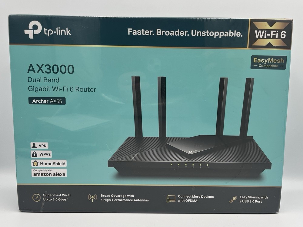 TP Link Archer AX55 AX3000 WiFi 6 Dual Band Gigabit Router New Sealed