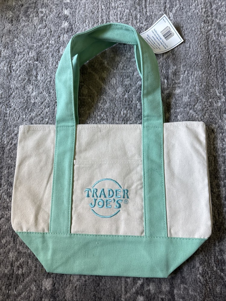 Trader Joes Mini Canvas Tote Bag Pastel Green New with Tags