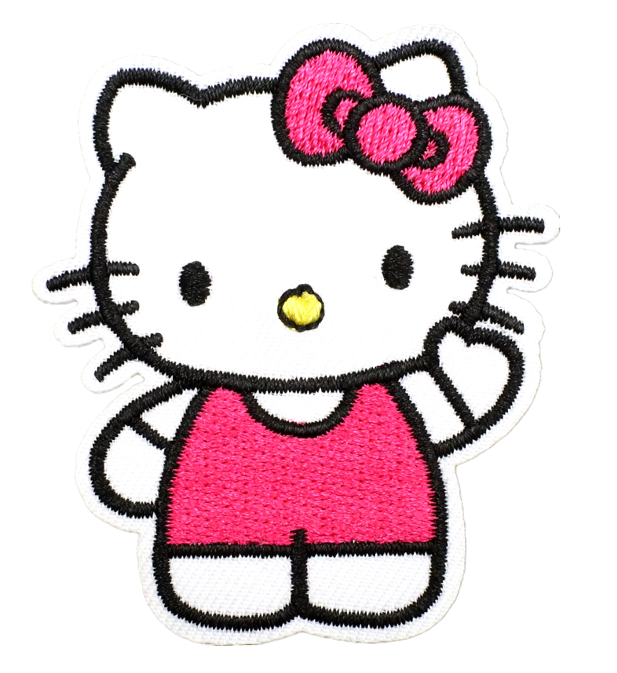 HELLO KITTY - Pink Bow waving Hello - Iron-On Embroidered Patch