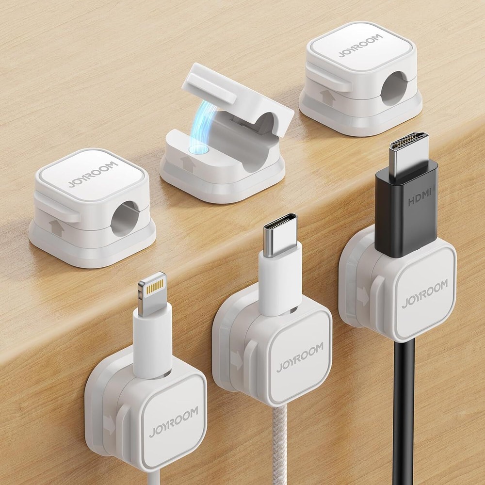 6 Pack Magnetic Cable Clips [Cable Smooth Adjustable] Cord Holder, White
