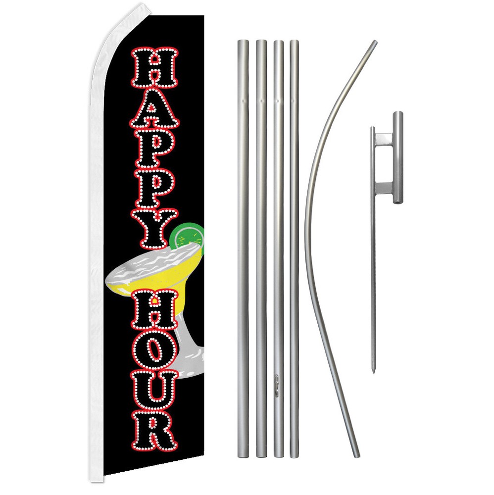Boost Visibility with Happy Hour Advertising Swooper Feather Flutter Flag & Pole Kit for Bars & Restaurants