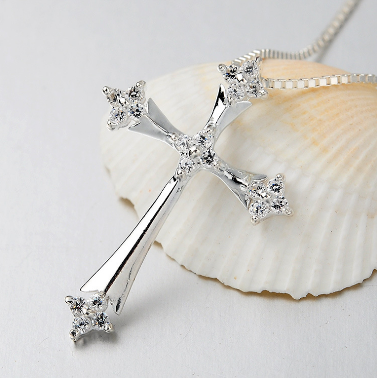 925 STERLING SILVER CHRIST CROSS CRUCIFIX CZ PENDANT NECKLACE Box Chain Gift D28