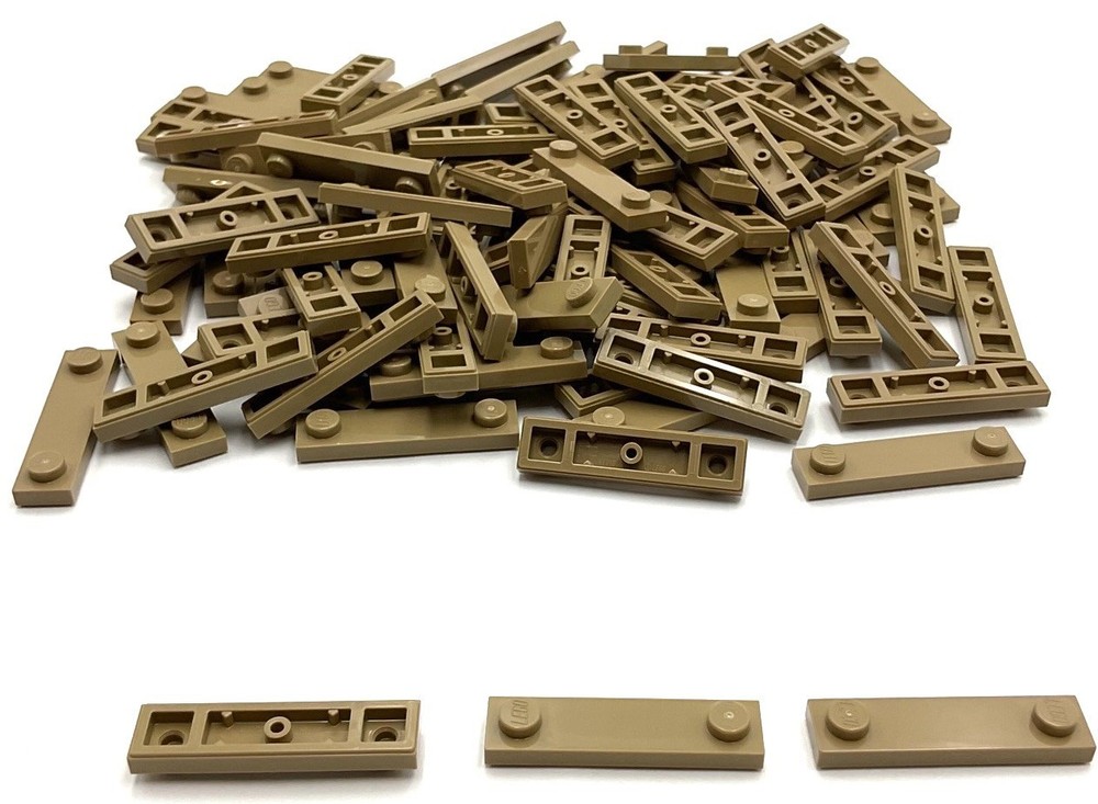 Lego 100 New Dark Tan Plates Modified 1 x 4 2 Studs Parts