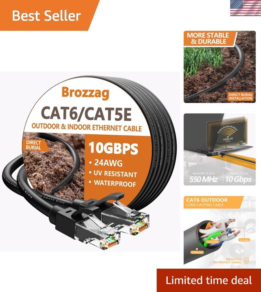 50ft High-Speed Cat6 Ethernet Cable - Waterproof, UV Resistant - Indoor/Outdoor