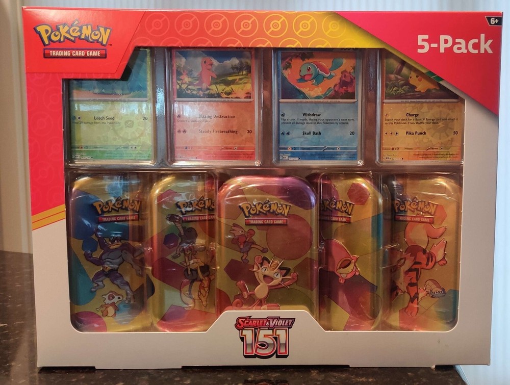 Pokemon Scarlet Violet 151 Mini Tins 5-Pack with 4 Promos Costco Exclusive Meowth