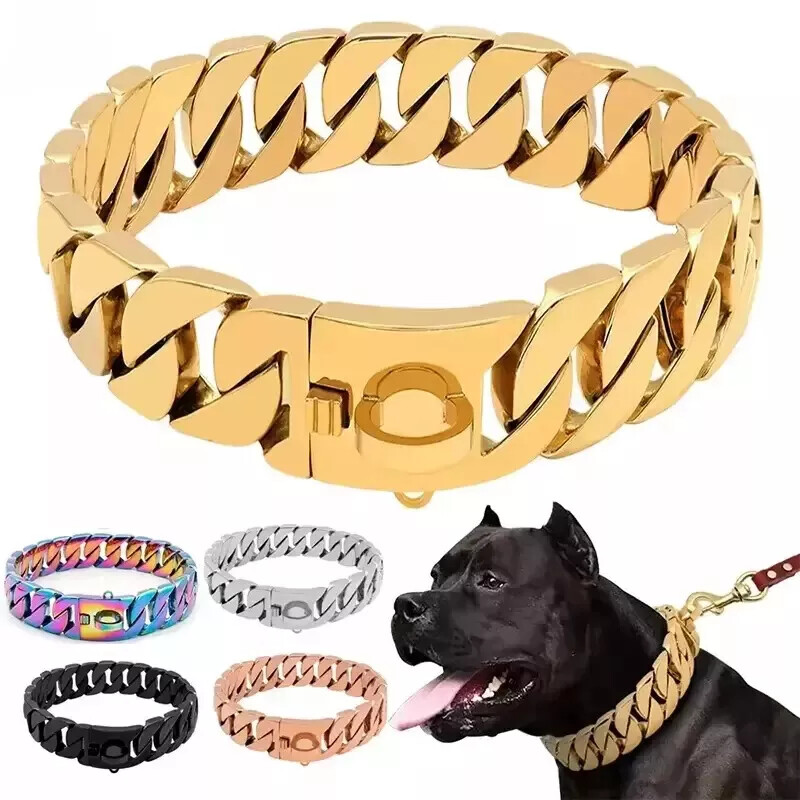 Big Dog Chain Collar with Buckle Strong Heavy Duty Stainless Steel Cuban Link