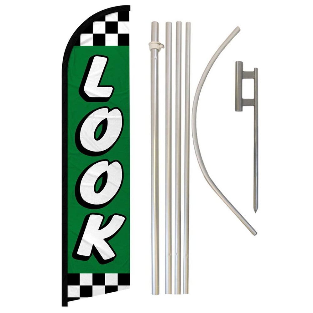 Look Full Curve Windless Swooper Flag Pole Kit for Dealership Promotions in Green