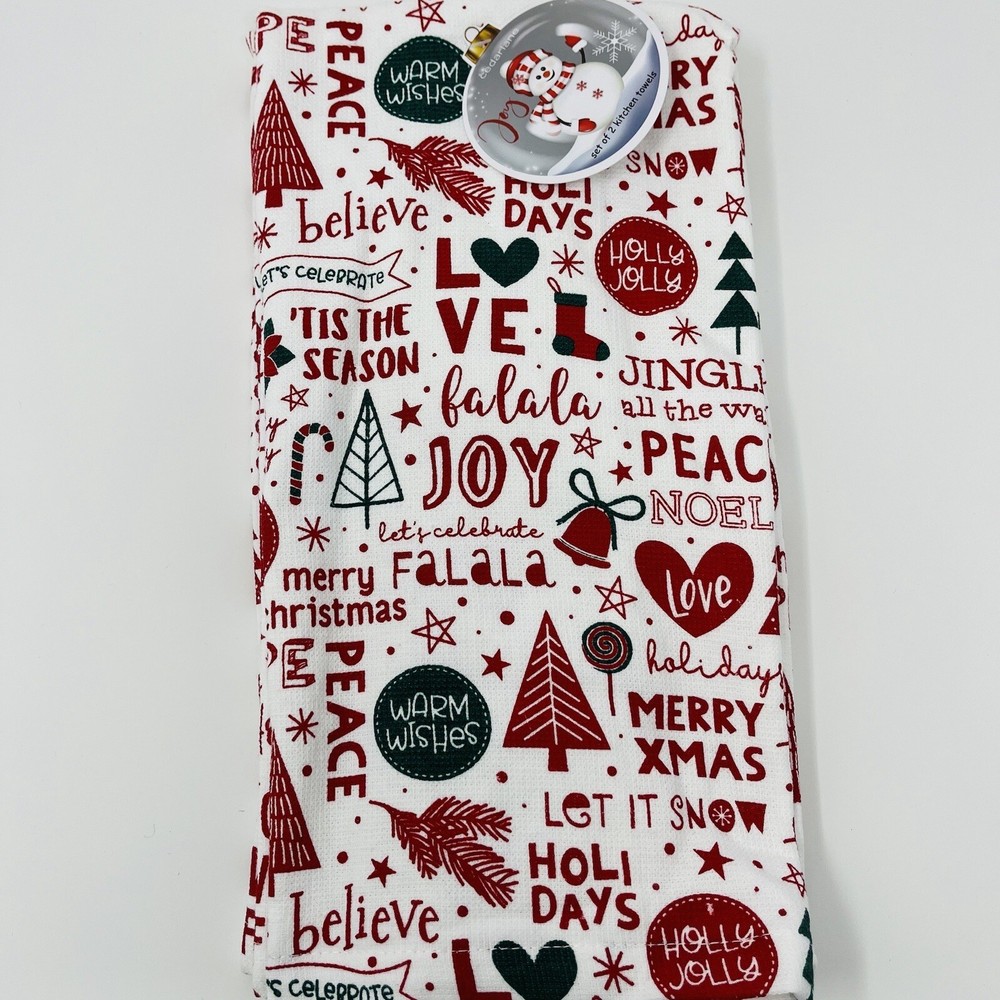 Cedarlane 2 Pack Hand Kitchen Towels Christmas Decor Joy Noel Peace Love NEW