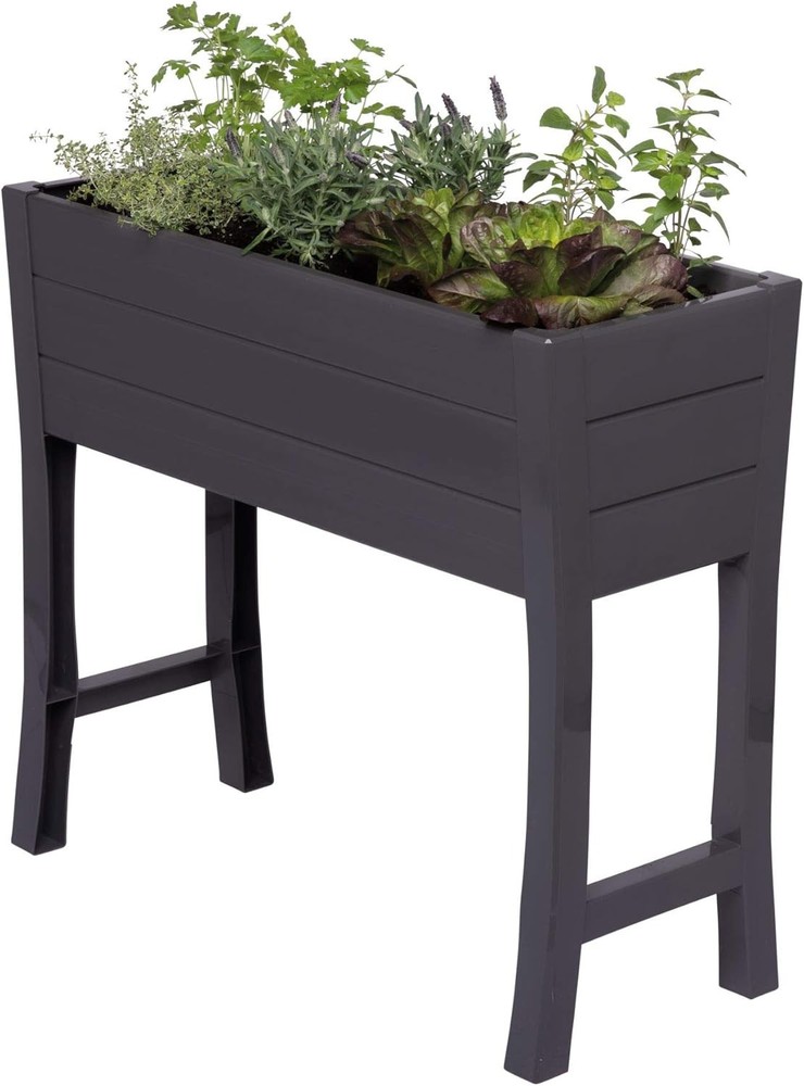 NuVue 26021 Outdoor Raised Dog Bowl Stand 35.5L x 15W x 32H Dark Gray