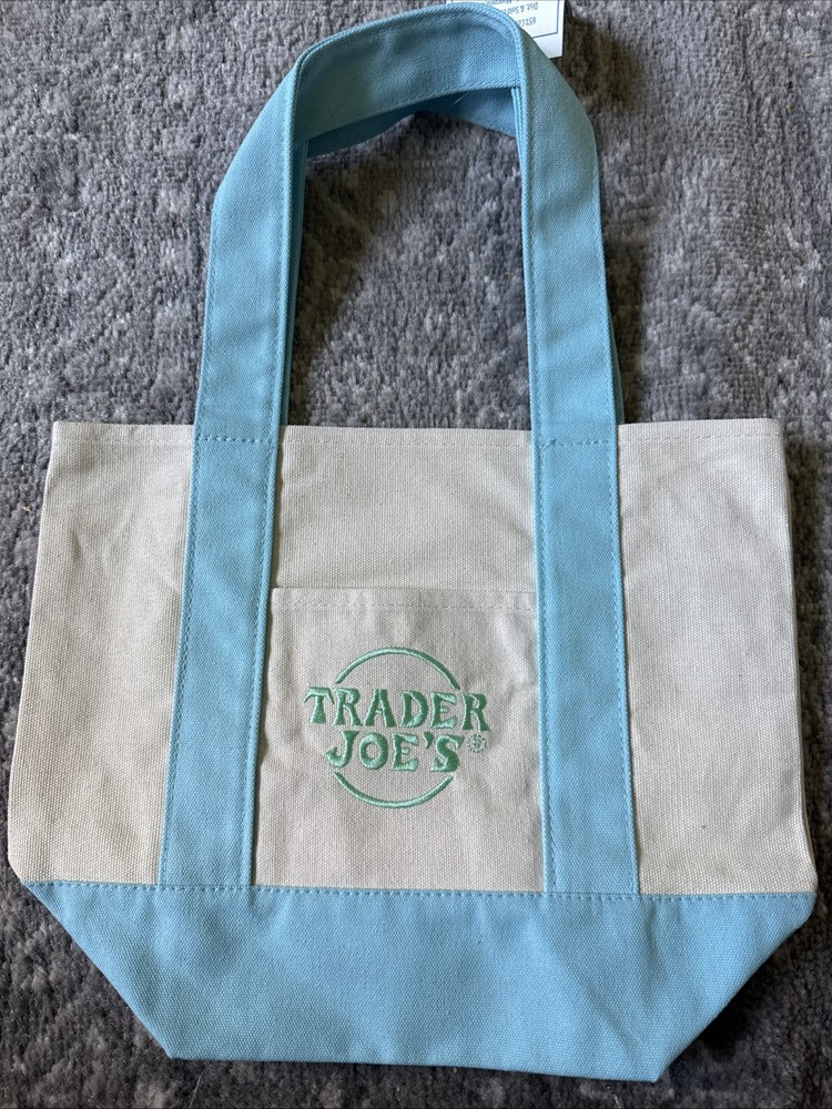 Trader Joe's Limited Edition Blue Mini Pastel Canvas Tote Bag NWT