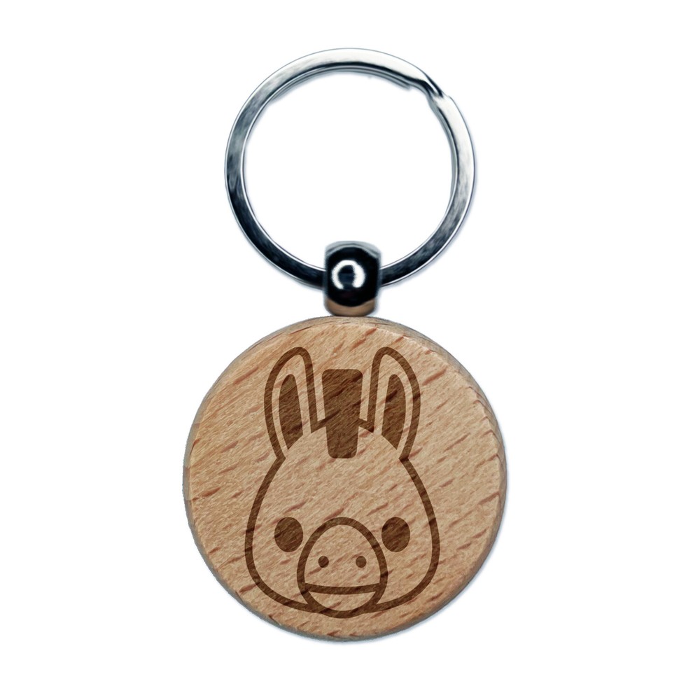 Engraved Wooden Donkey Keychain Charm with Mule Head