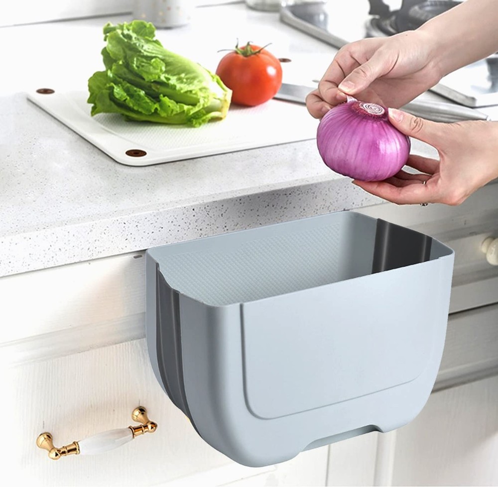 Mini cubo de basura plegable colgante para puerta de gabinete de cocina, pequeño ga...