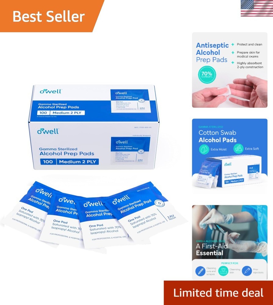 Compact Sterile Alcohol Wipes, Great for On-the-Go - 100 Individually Wrapped