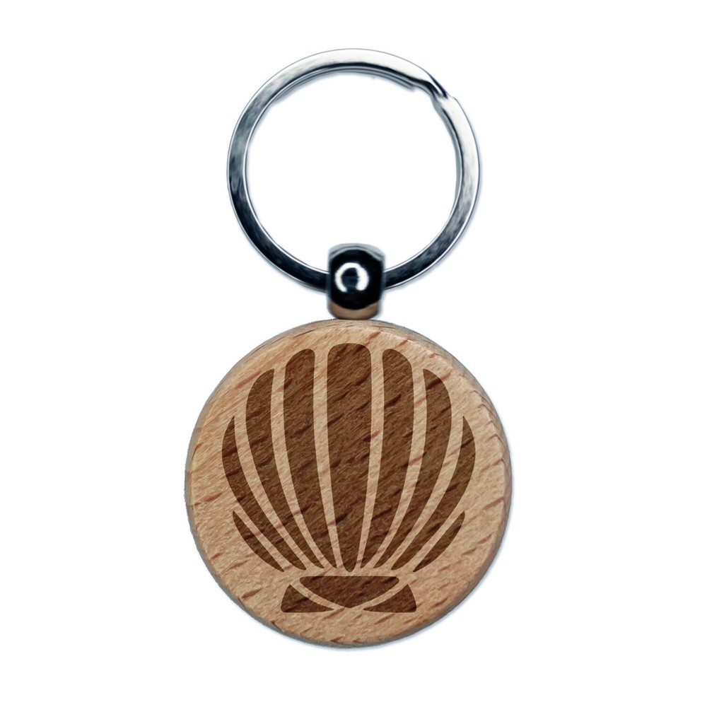 Engraved Wooden Seashell Keychain with Ocean Scallop Charm