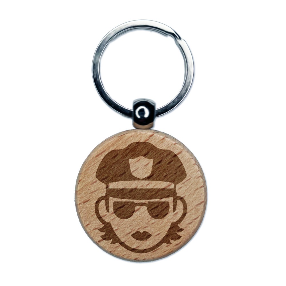 Police Officer Woman Engraved Wooden Keychain Charm Tag