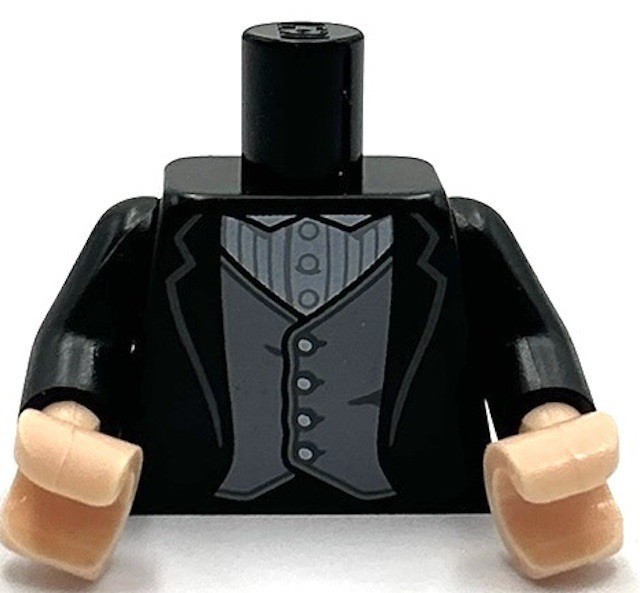 Lego New Minifigure Black Torso Jacket White Shirt Pinstripes Vest Part