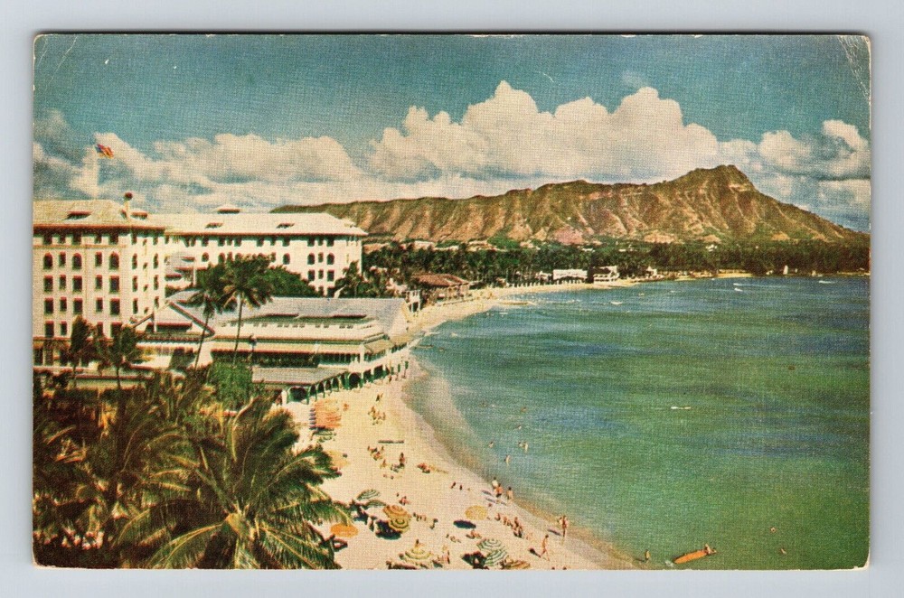 Waikiki HI-Hawaii Aerial Scenic View Hotel Beach And Sand Vintage Postcard