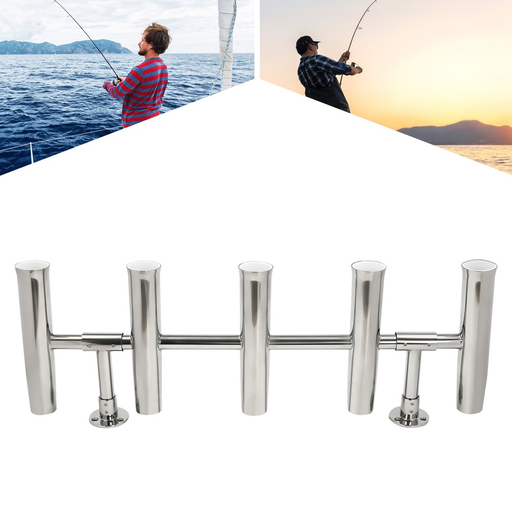 5-Tube Stainless Steel T-Top Boat Rod Holder Fishing Rocket Launcher Console