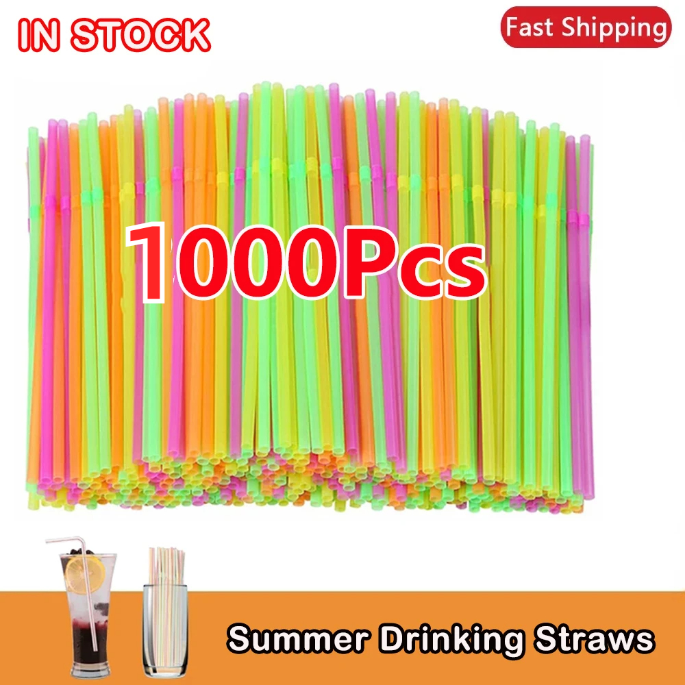 100-1000PCS Multicolor Kunststof Straws 8.2'' Inches Kitchen Pajitas