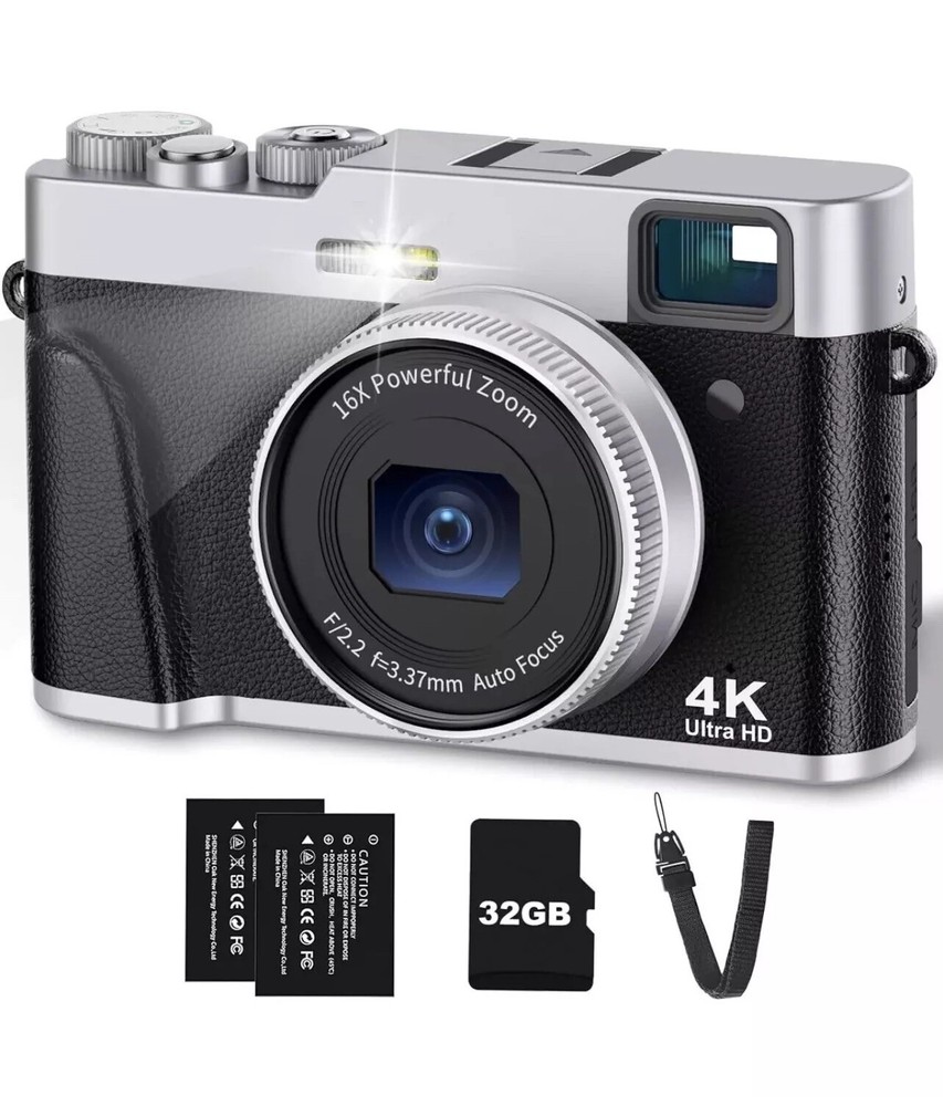 4K Digital Camera for Photography Autofocus, 48MP 16X 32GB Viewfinder & Flash