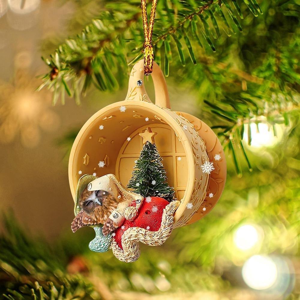 Owl Sleeping Tiny Cup Car Ornament Decor  Owl Christmas Ornament Xmas Gift