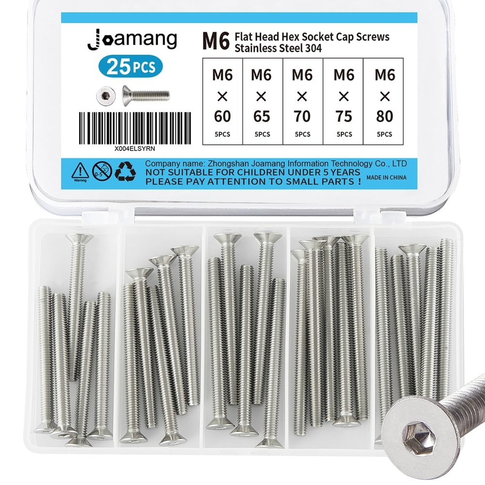 M6 x 60mm 65mm 70mm 75mm 80mm Flat Head Hex Socket Cap Screws Countersunk Bol...