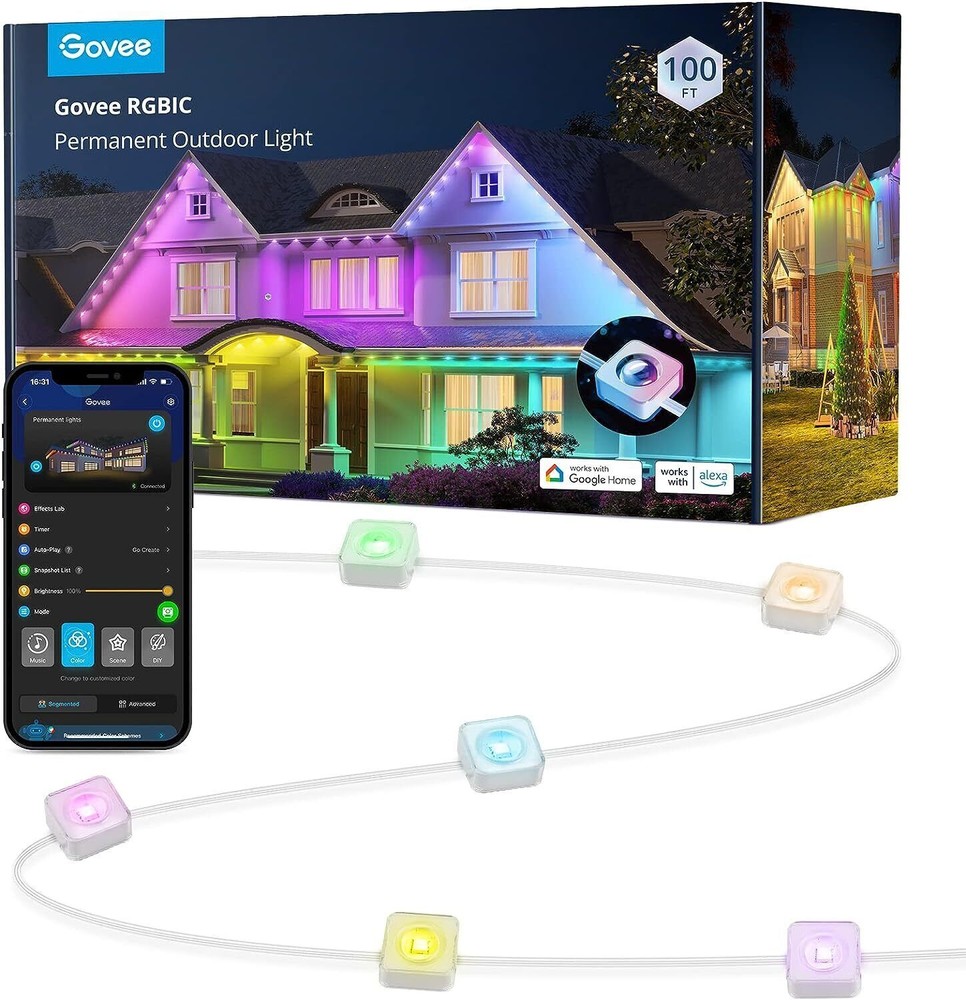 Govee 72 RGBIC Smart Permanent Outdoor Lights 100ft H705C Color Changing